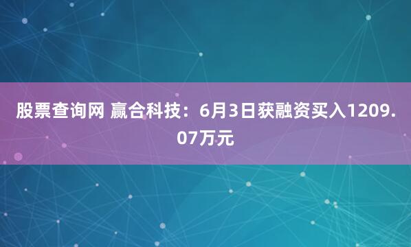 股票查询网 赢合科技：6月3日获融资买入1209.07万元